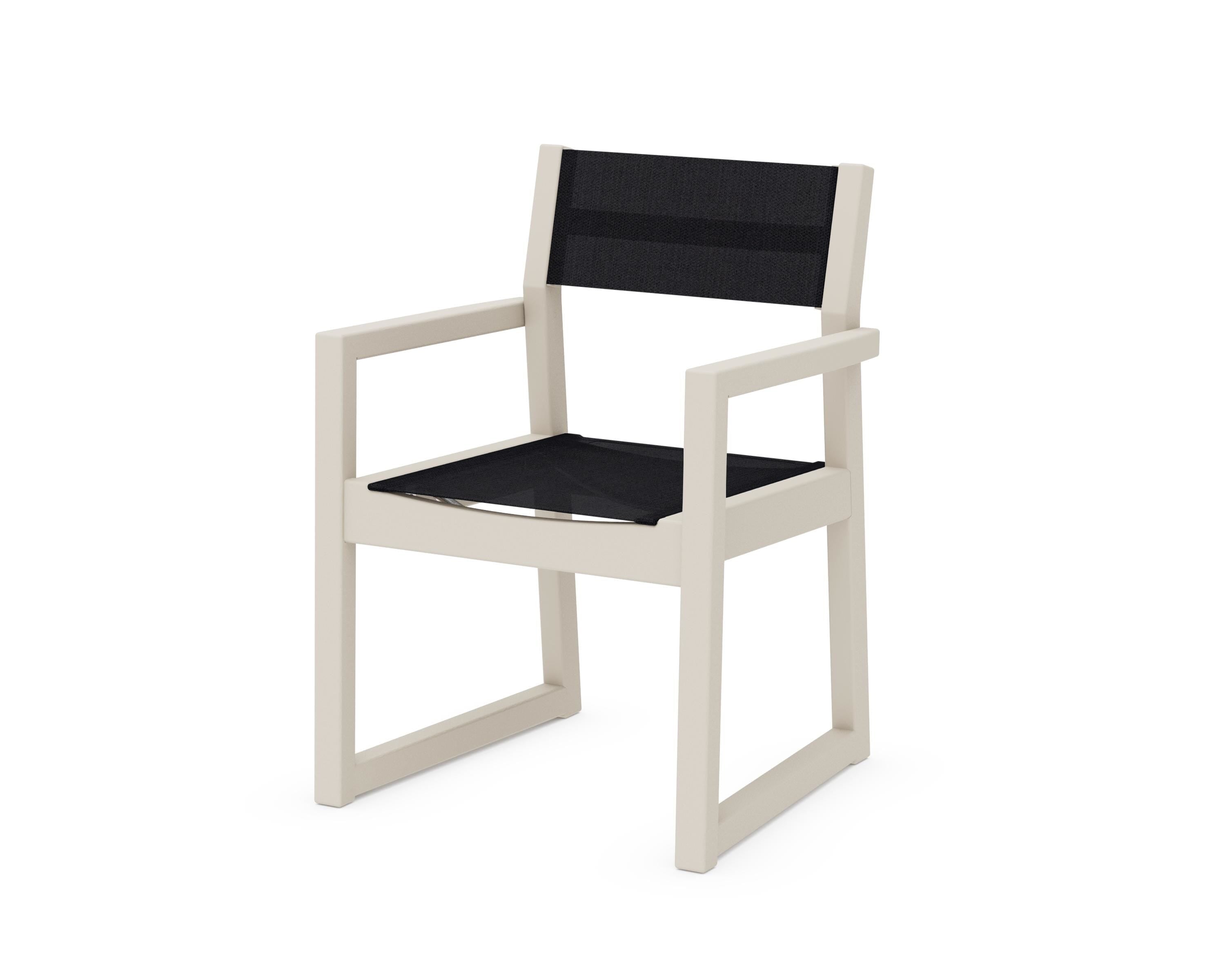 POLYWOOD® EDGE Sling Dining Arm Chair in Sand / Black Sling