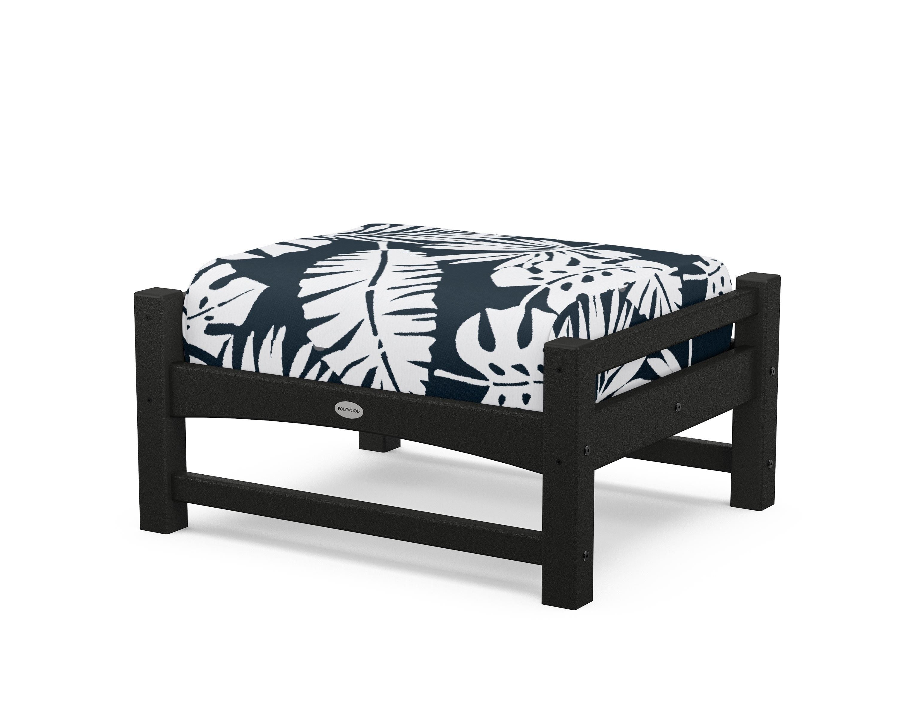 POLYWOOD® Club Ottoman in Black / Leaf Marine Indigo