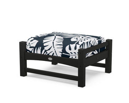 POLYWOOD® Club Ottoman in Black / Leaf Marine Indigo