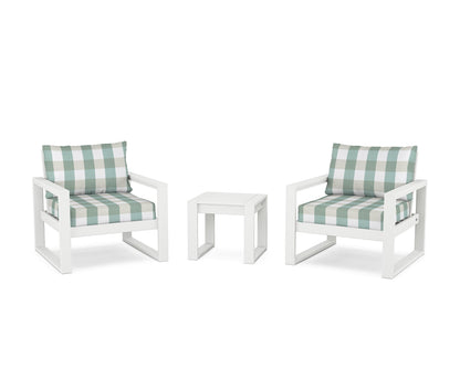 POLYWOOD® EDGE Sectional 3-Piece Deep Seating Set in White / Buffalo Plaid Glacier Spa