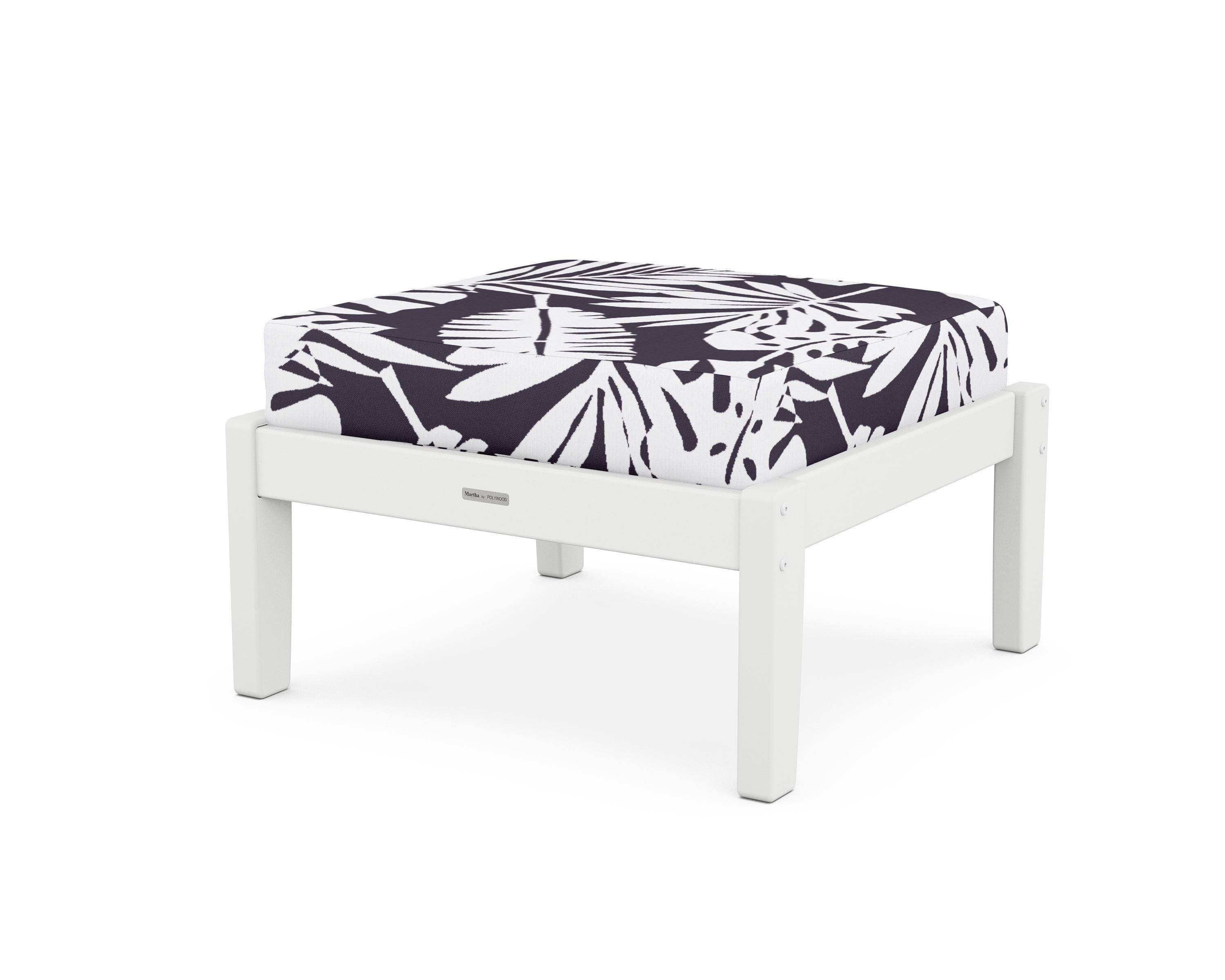 Martha Stewart by POLYWOOD® Chinoiserie Deep Seating Ottoman in White / Leaf Navy