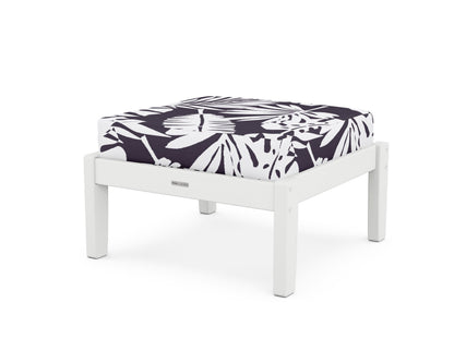 Martha Stewart by POLYWOOD® Chinoiserie Deep Seating Ottoman in White / Leaf Navy