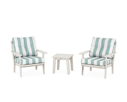POLYWOOD® Oxford 3-Piece Deep Seating Set in Sand / Cabana Stripe Glacier Spa