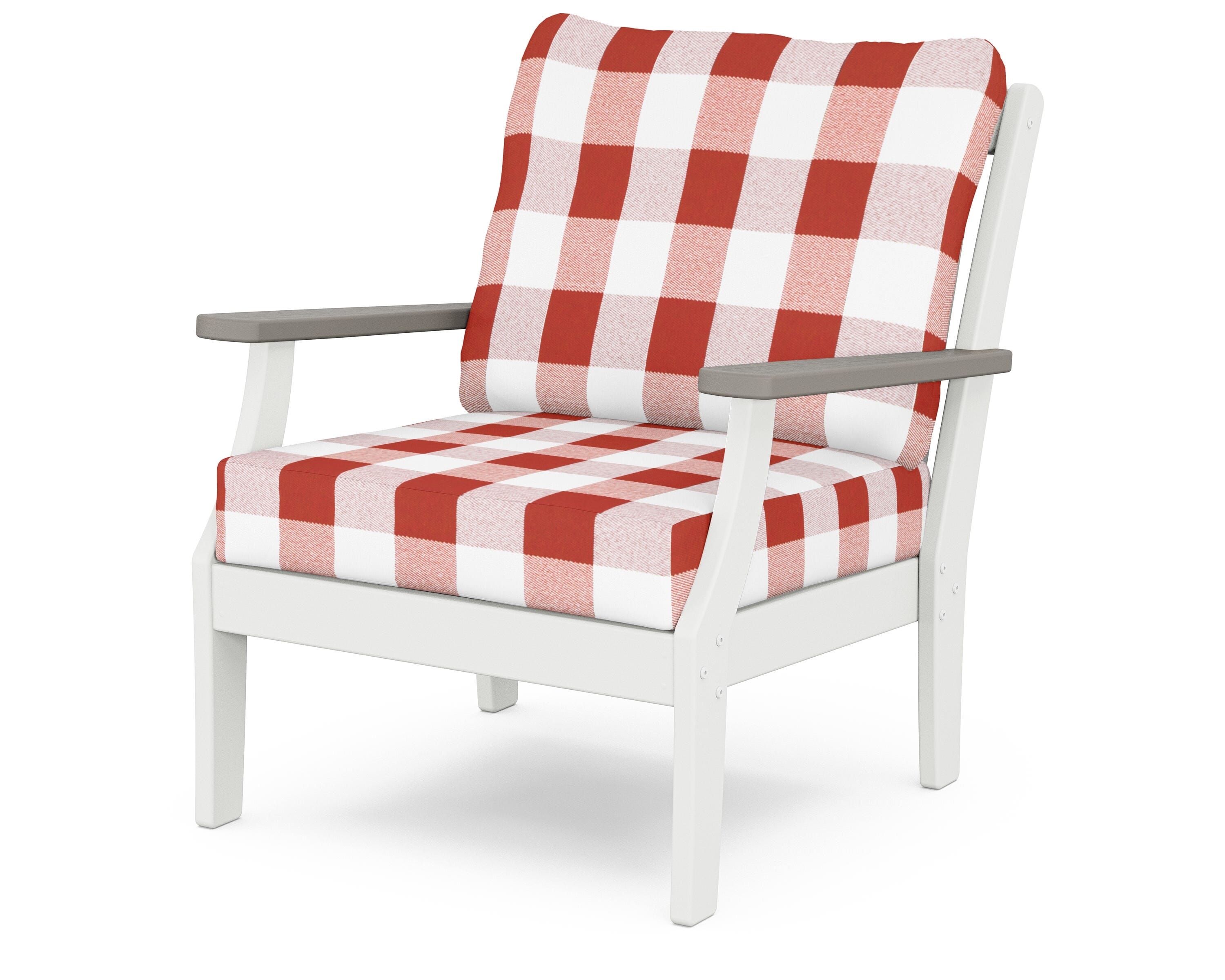 POLYWOOD® Braxton Deep Seating Chair in White / Driftwood / Buffalo Plaid Crimson