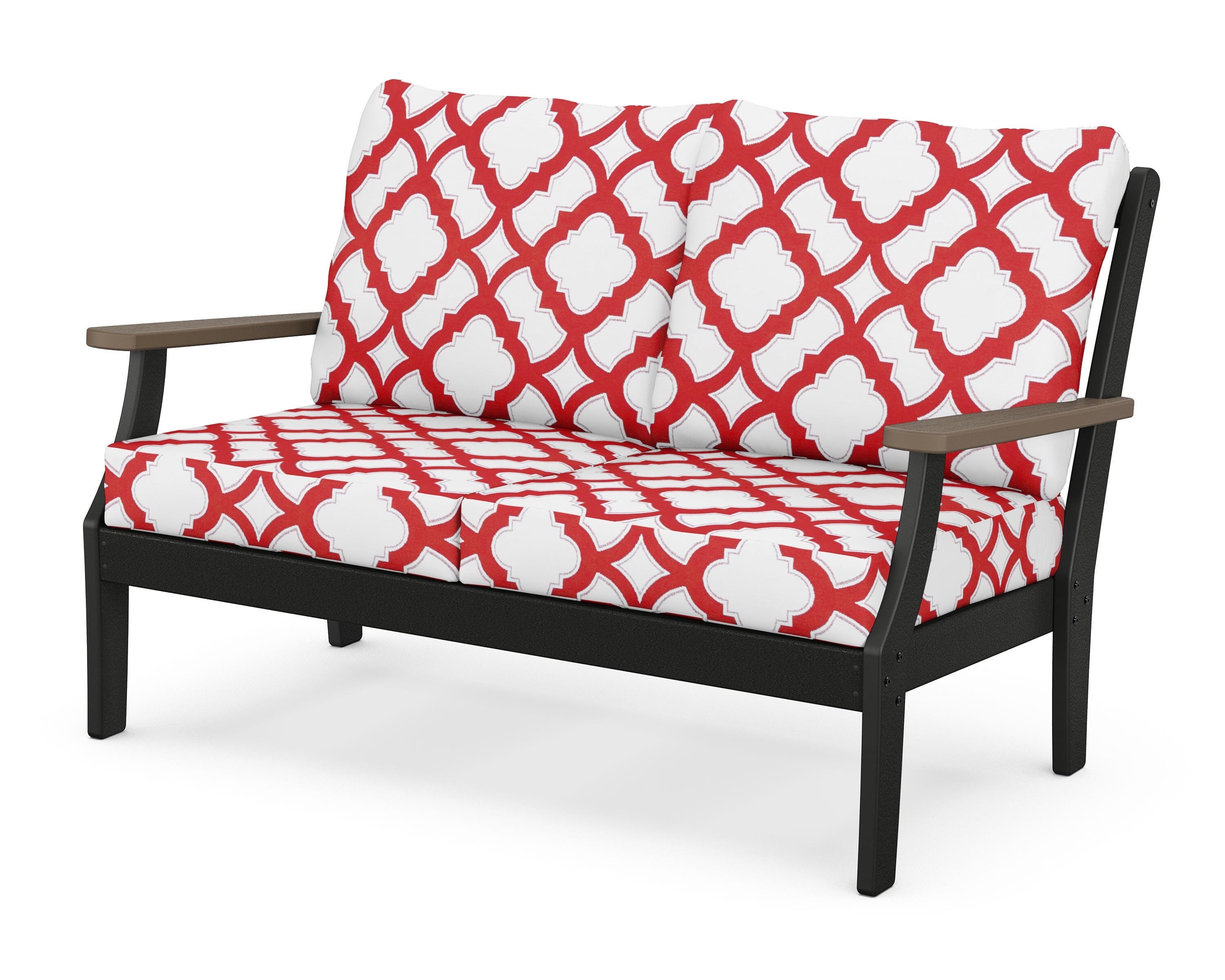 POLYWOOD® Braxton Deep Seating Loveseat in Black / Kona / Trellis Crimson