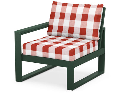 POLYWOOD® EDGE Modular Left Arm Chair in Green / Buffalo Plaid Crimson