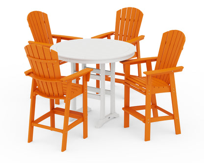POLYWOOD® Nautical Curveback Adirondack 5-Piece Round Trestle Bar Set in Tangerine / White