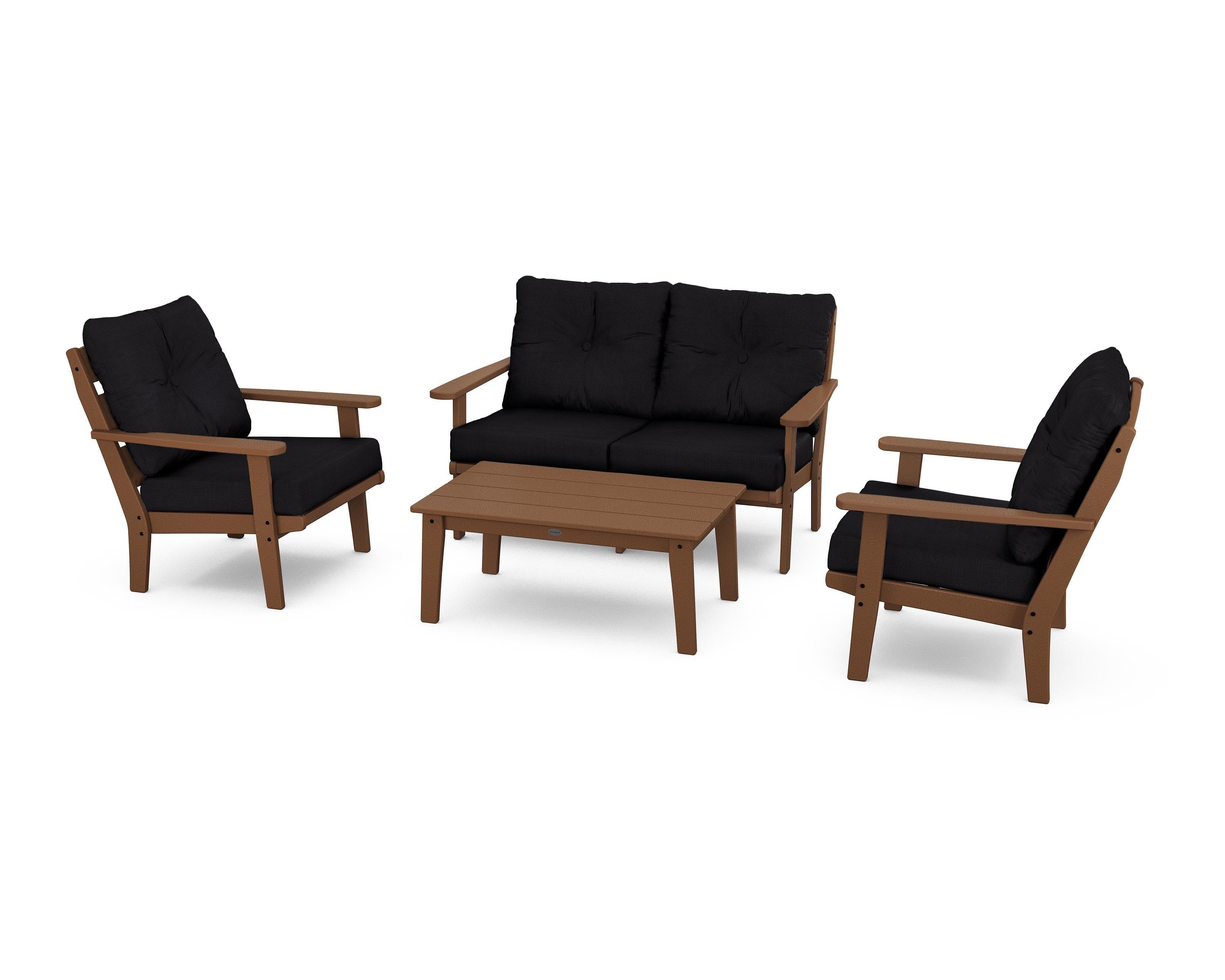 POLYWOOD® Lakeside 4-Piece Deep Seating Set in Teak / Midnight Linen