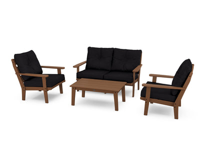 POLYWOOD® Lakeside 4-Piece Deep Seating Set in Teak / Midnight Linen