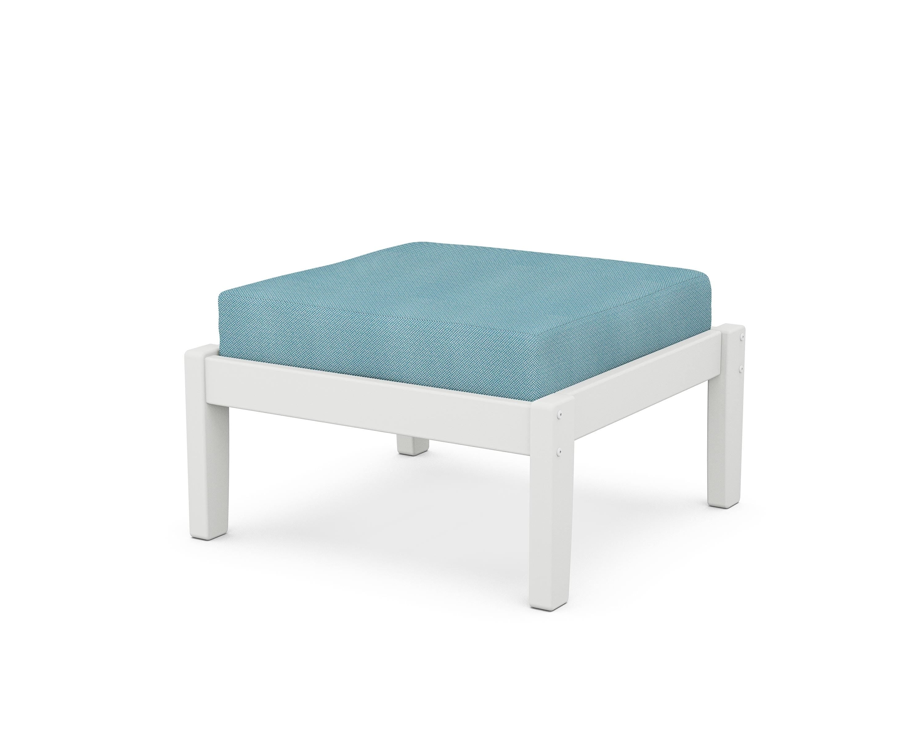 Unbranded Deep Seating Ottoman in White / Lattice Sky Blue