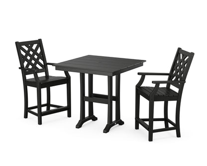 Country Living Wovendale 3-Piece Farmhouse Counter Set with Trestle Legs in Black