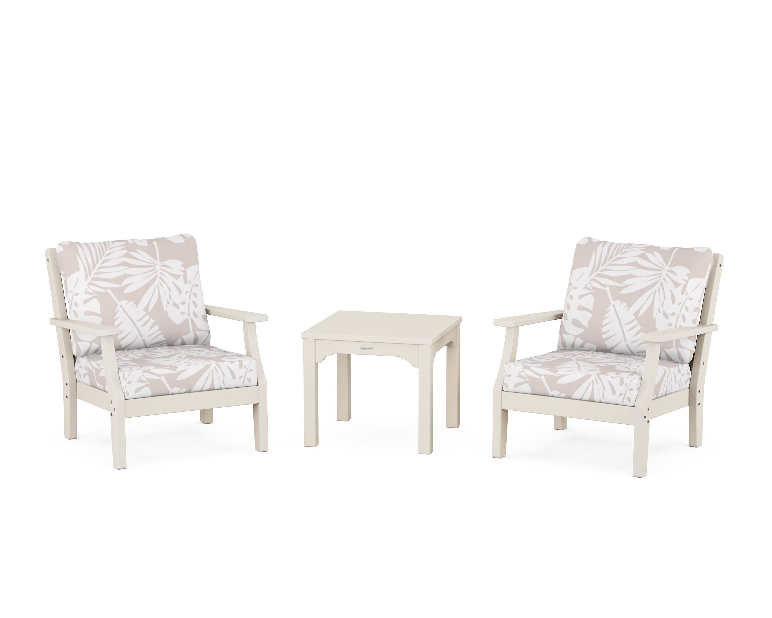 Martha Stewart by POLYWOOD® Chinoiserie 3-Piece Deep Seating Set in Sand / Leaf Dune Burlap