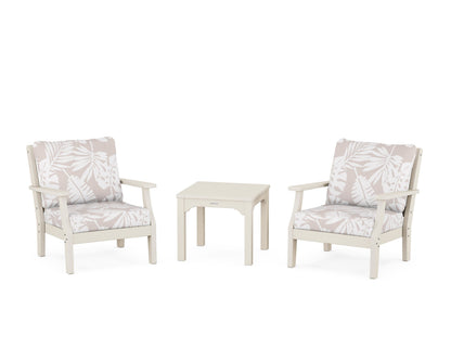 Martha Stewart by POLYWOOD® Chinoiserie 3-Piece Deep Seating Set in Sand / Leaf Dune Burlap