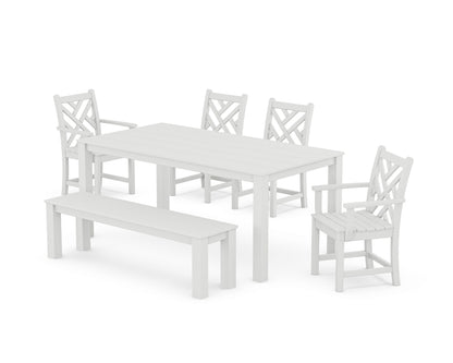POLYWOOD® Chippendale 6-Piece Parsons Dining Set with Bench in White