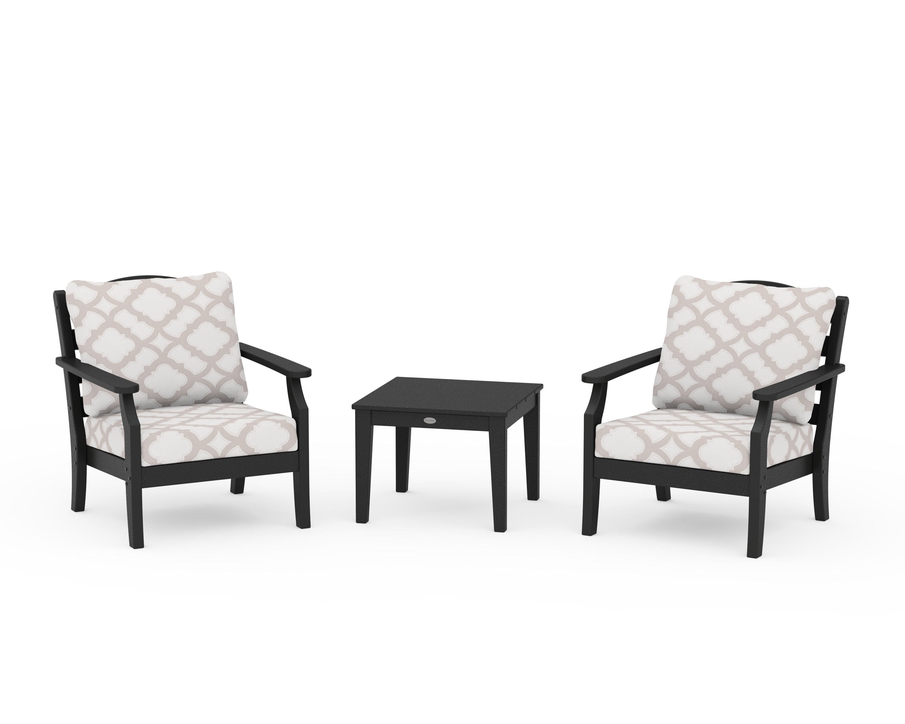 Draper James™ by  POLYWOOD® Savannah 3-Piece Deep Seating Set in Black / Trellis Dune Burlap