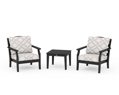 Draper James™ by  POLYWOOD® Savannah 3-Piece Deep Seating Set in Black / Trellis Dune Burlap