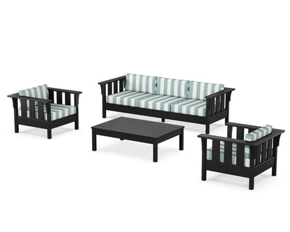 Martha Stewart by POLYWOOD® Acadia 4-Piece Deep Seating Set with Sofa in Black / Cabana Stripe Glacier Spa