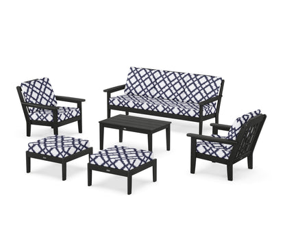Country Living Cottage 6-Piece Lounge Sofa Set in Black / Trellis Navy