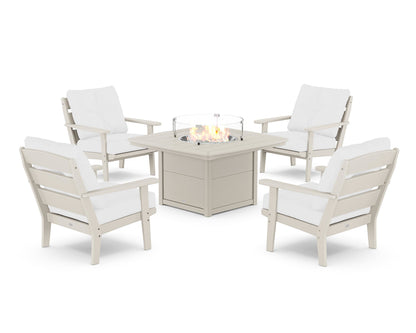 POLYWOOD® Lakeside 5-Piece Deep Seating Set with Nautical Fire Pit Table in Sand / Natural