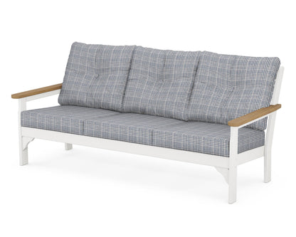 POLYWOOD® Vineyard Deep Seating Sofa in White / Natural / Houndstooth Sky Blue