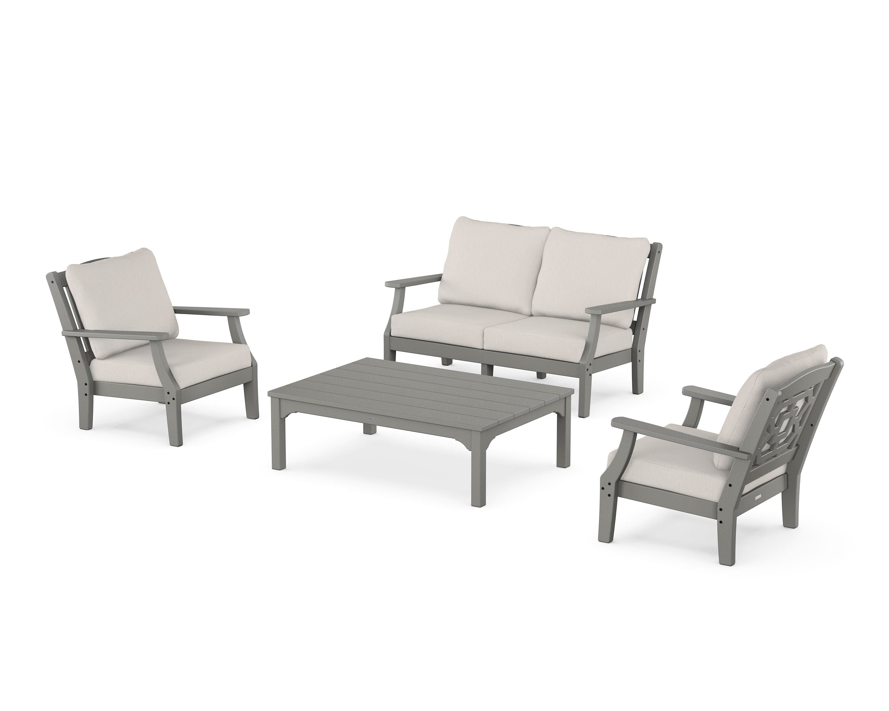 Martha Stewart by POLYWOOD® Chinoiserie 4-Piece Deep Seating Set with Loveseat in Slate Grey / Cast Ash