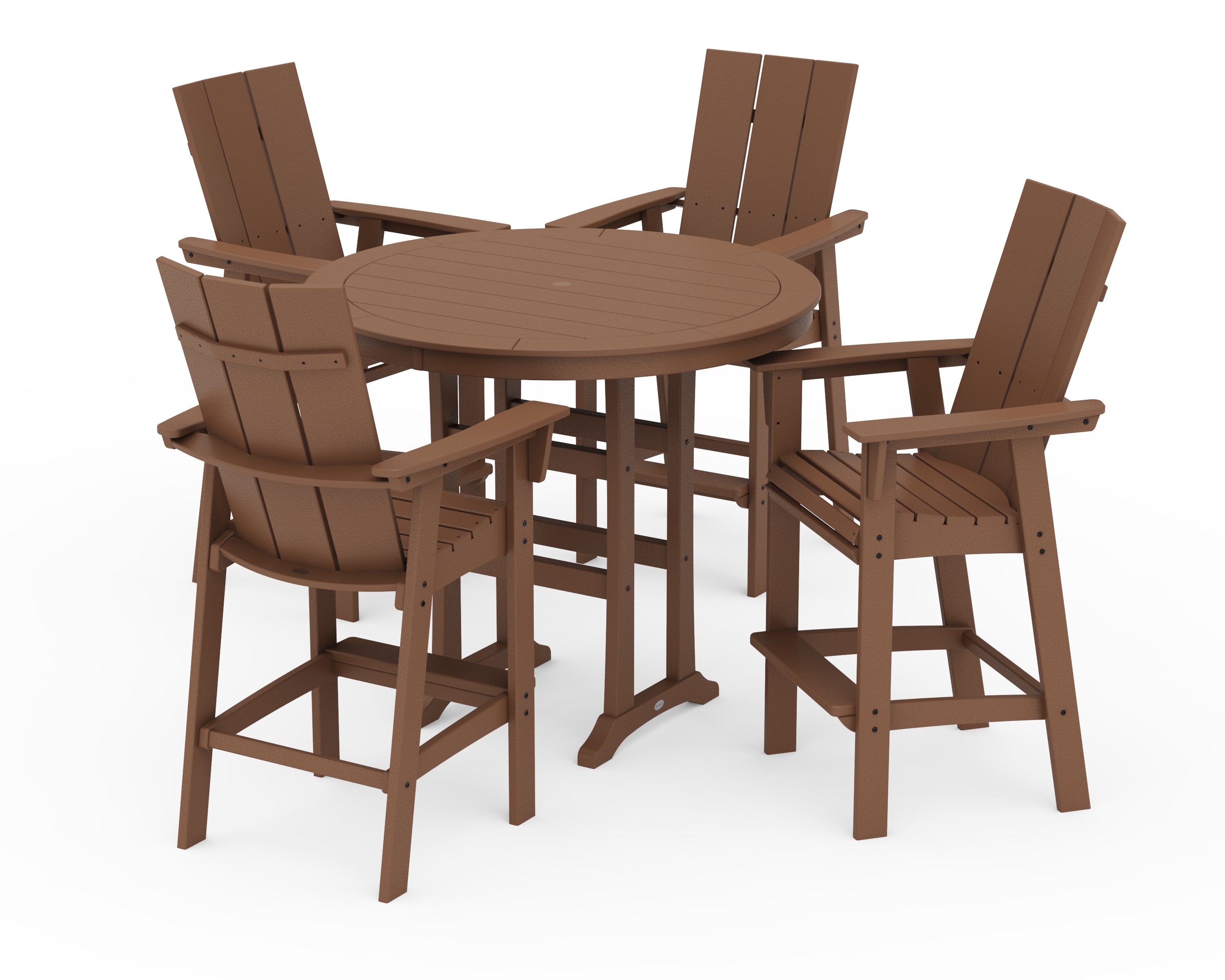 POLYWOOD® Modern Curveback Adirondack 5-Piece Nautical Trestle Bar Set in Teak