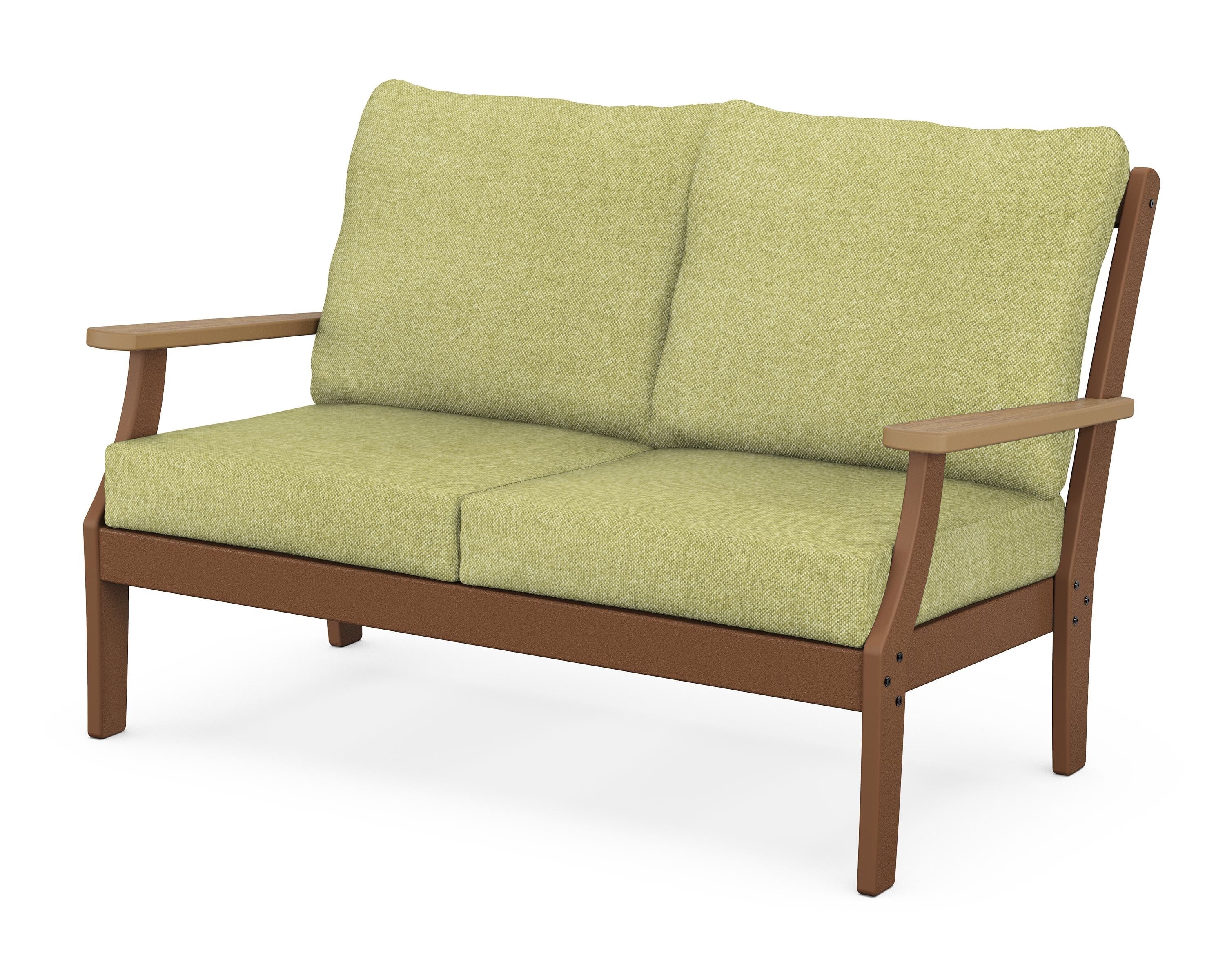 POLYWOOD® Braxton Deep Seating Loveseat in Teak / Natural / Chartreuse Boucle