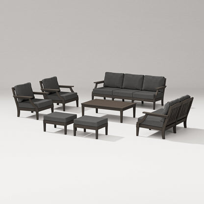 PW Designer Series Estate 7-Piece Lounge Sofa Set in Vintage Coffee / Spectrum Carbon