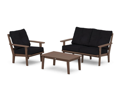 POLYWOOD® Prairie 3-Piece Deep Seating Set with Loveseat in Mahogany / Midnight Linen