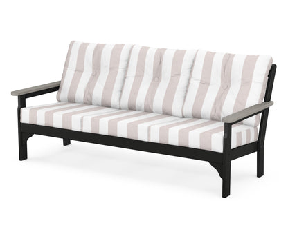 POLYWOOD® Vineyard Deep Seating Sofa in Black / Driftwood / Cabana Stripe Dune Burlap
