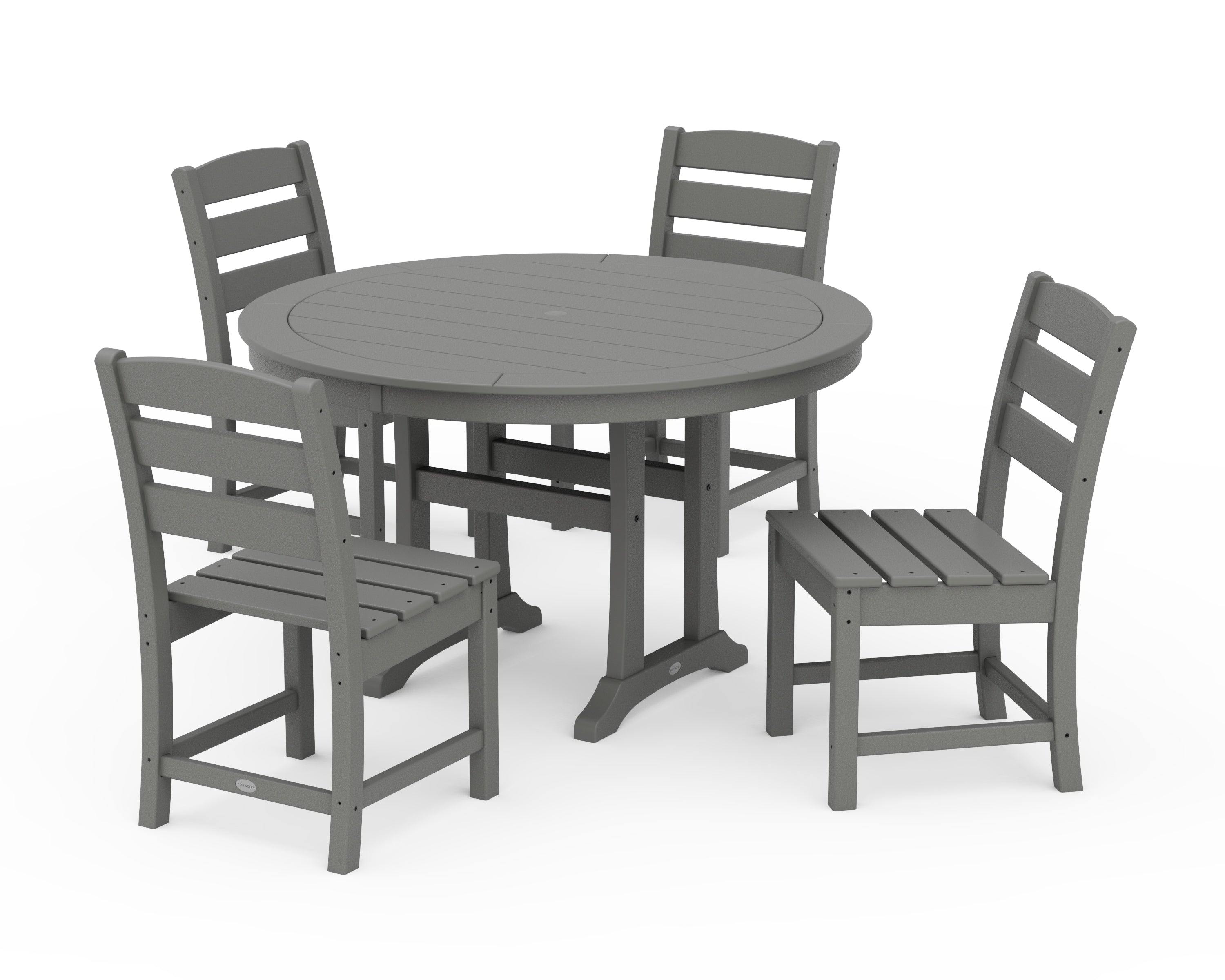 POLYWOOD® Lakeside Side Chair 5-Piece Round Dining Set With Trestle Legs in Slate Grey