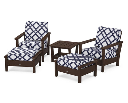 POLYWOOD® Harbour 5-Piece Deep Seating Chair Set in Mahogany / Trellis Navy