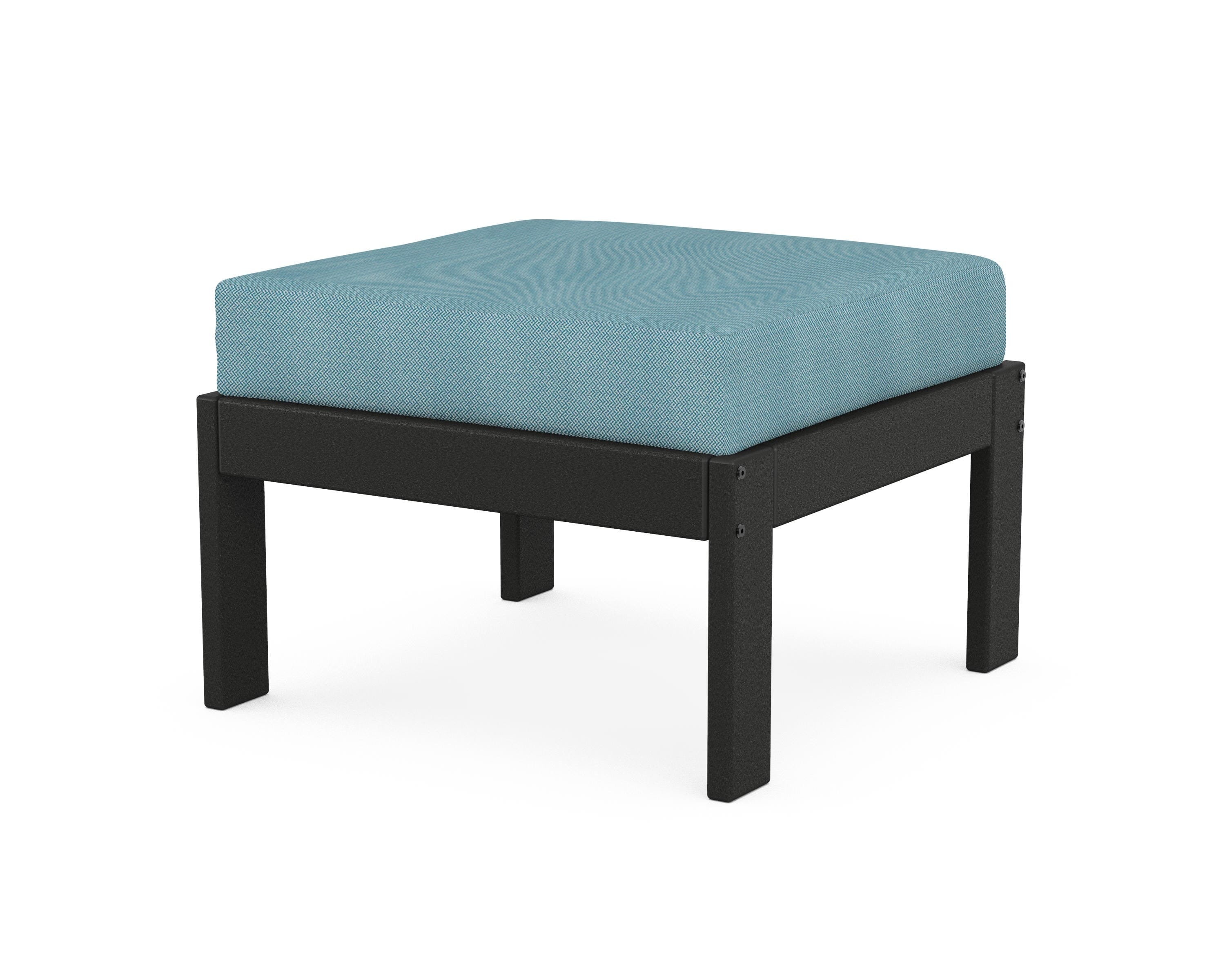 POLYWOOD® Vineyard Modular Ottoman in Black / Lattice Sky Blue