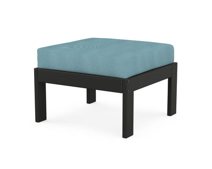 POLYWOOD® Vineyard Modular Ottoman in Black / Lattice Sky Blue