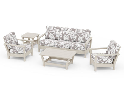 POLYWOOD® Harbour 5-Piece Deep Seating Set in Sand / Leaf Grey Mist