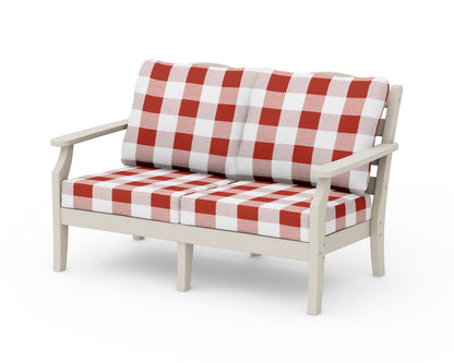 Draper James™ by  POLYWOOD® Savannah Deep Seating Loveseat in Sand / Buffalo Plaid Crimson