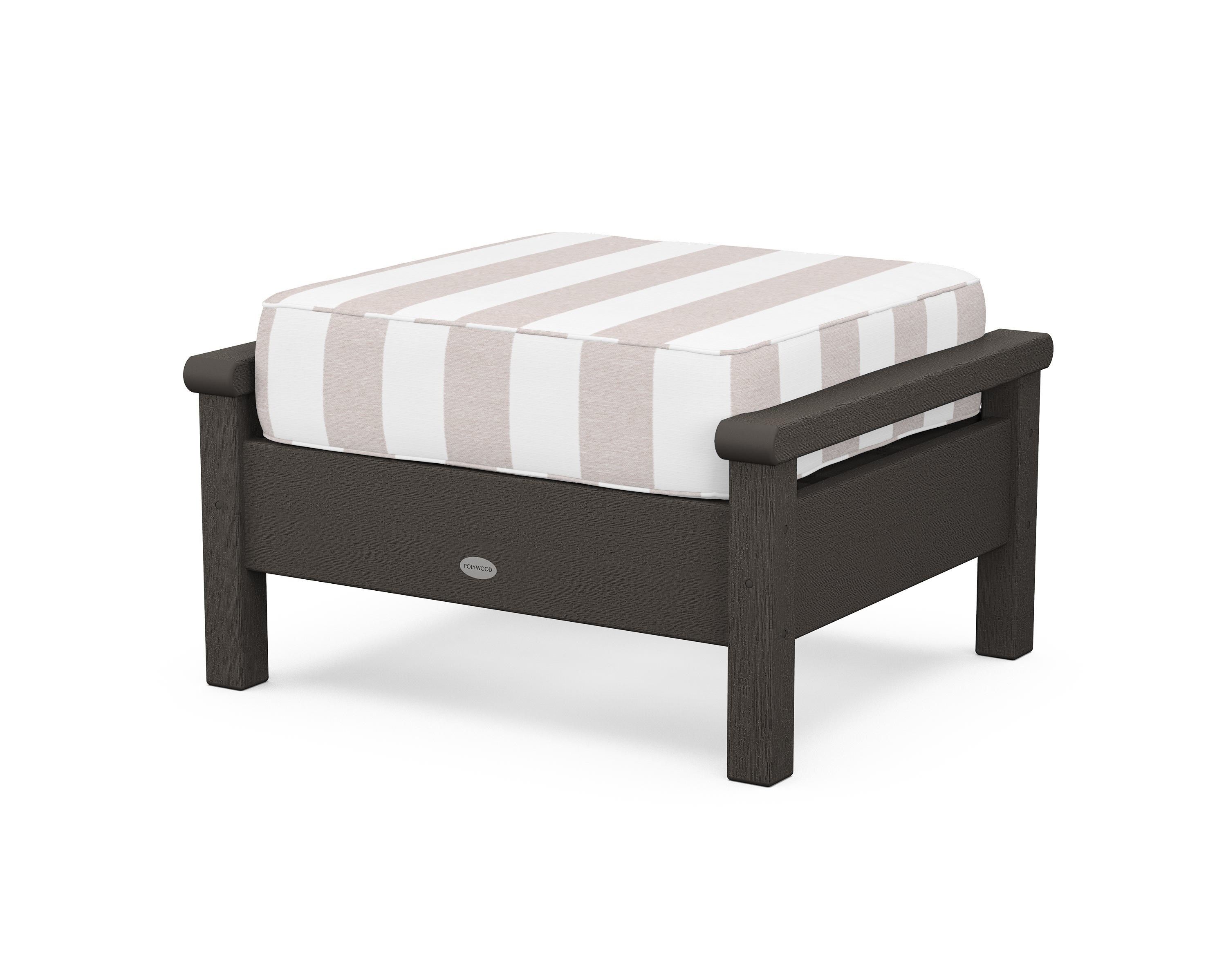 POLYWOOD® Harbour Deep Seating Ottoman in Vintage Coffee / Cabana Stripe Dune Burlap