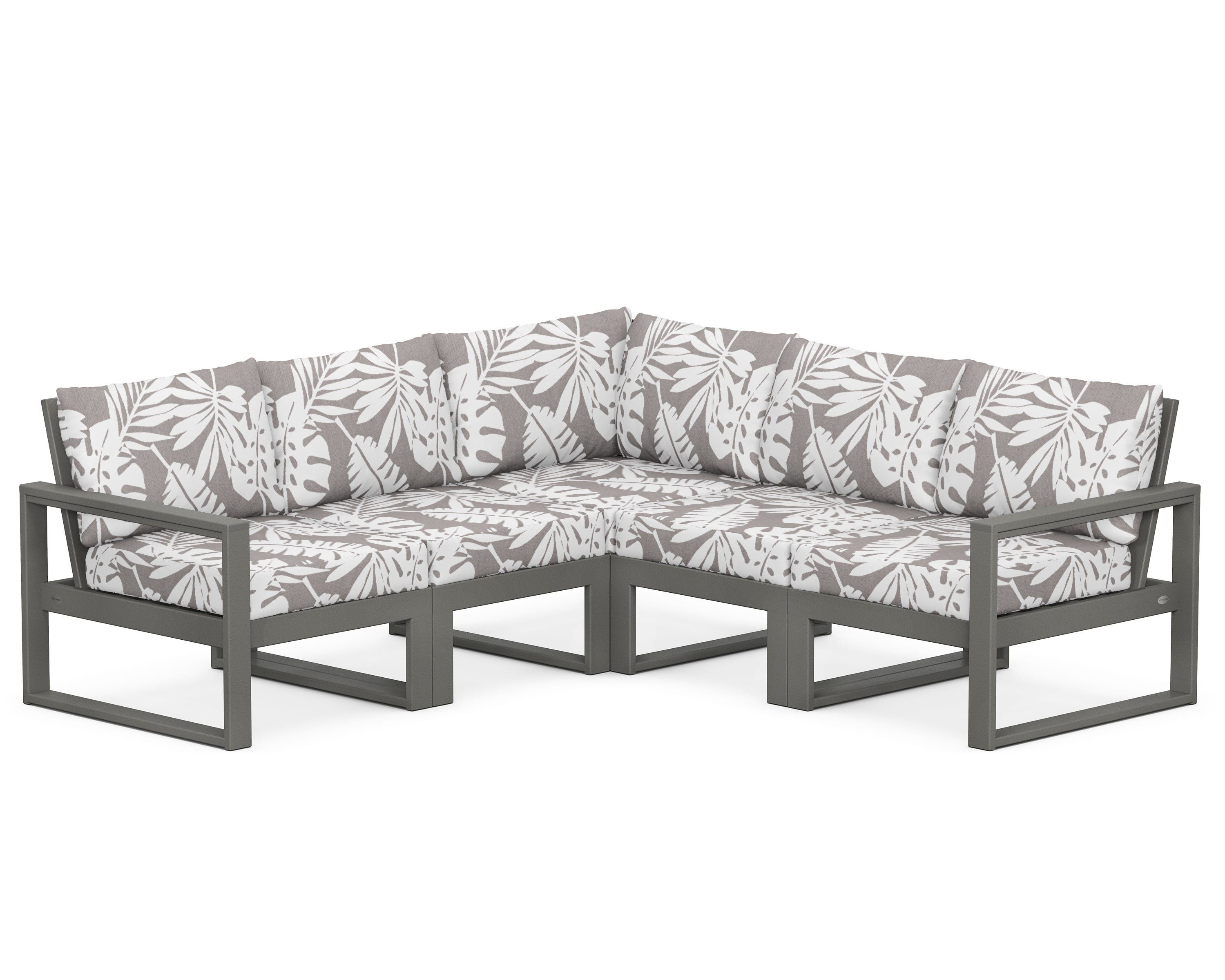 POLYWOOD® EDGE 5-Piece Modular Deep Seating Set in Slate Grey / Leaf Grey Mist