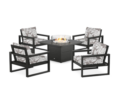 POLYWOOD® EDGE Sectional 5-Piece Deep Seating Set with Fire Pit Table in Black / Leaf Grey Mist