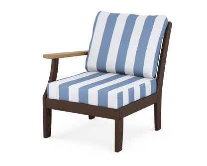 POLYWOOD® Braxton Modular Left Arm Chair in Mahogany / Natural / Cabana Stripe Sky Blue