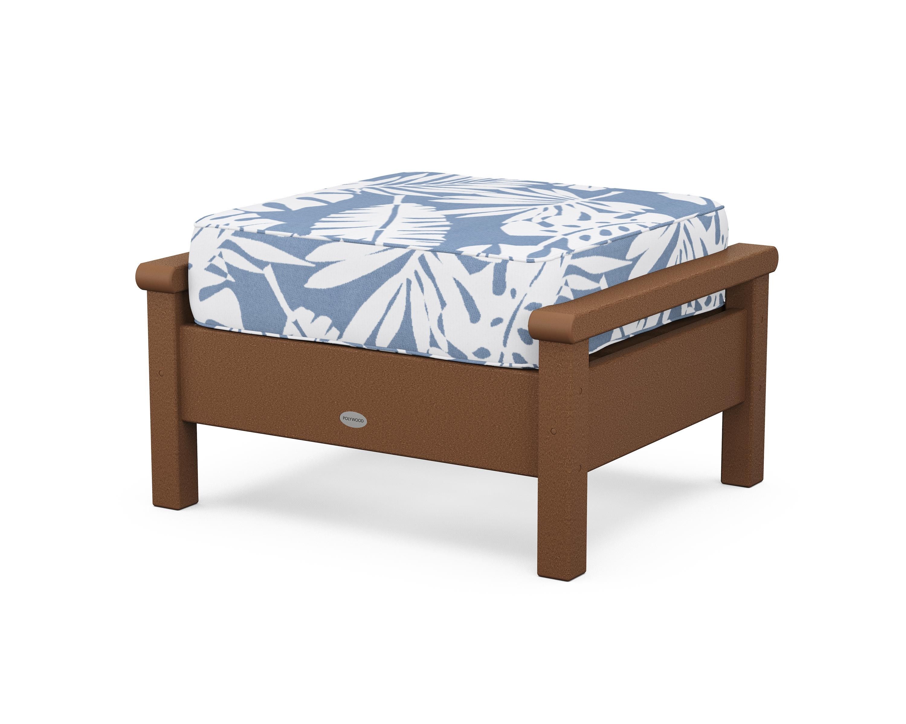 POLYWOOD® Harbour Deep Seating Ottoman in Teak / Leaf Sky Blue