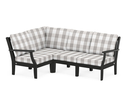 POLYWOOD® Braxton Modular 4-Piece Deep Seating Set in Black / Buffalo Plaid Grey Mist