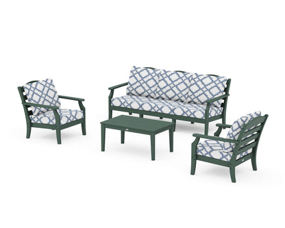 Draper James™ by  POLYWOOD® Savannah 4-Piece Deep Seating Set with Sofa in Green / Trellis Sky Blue