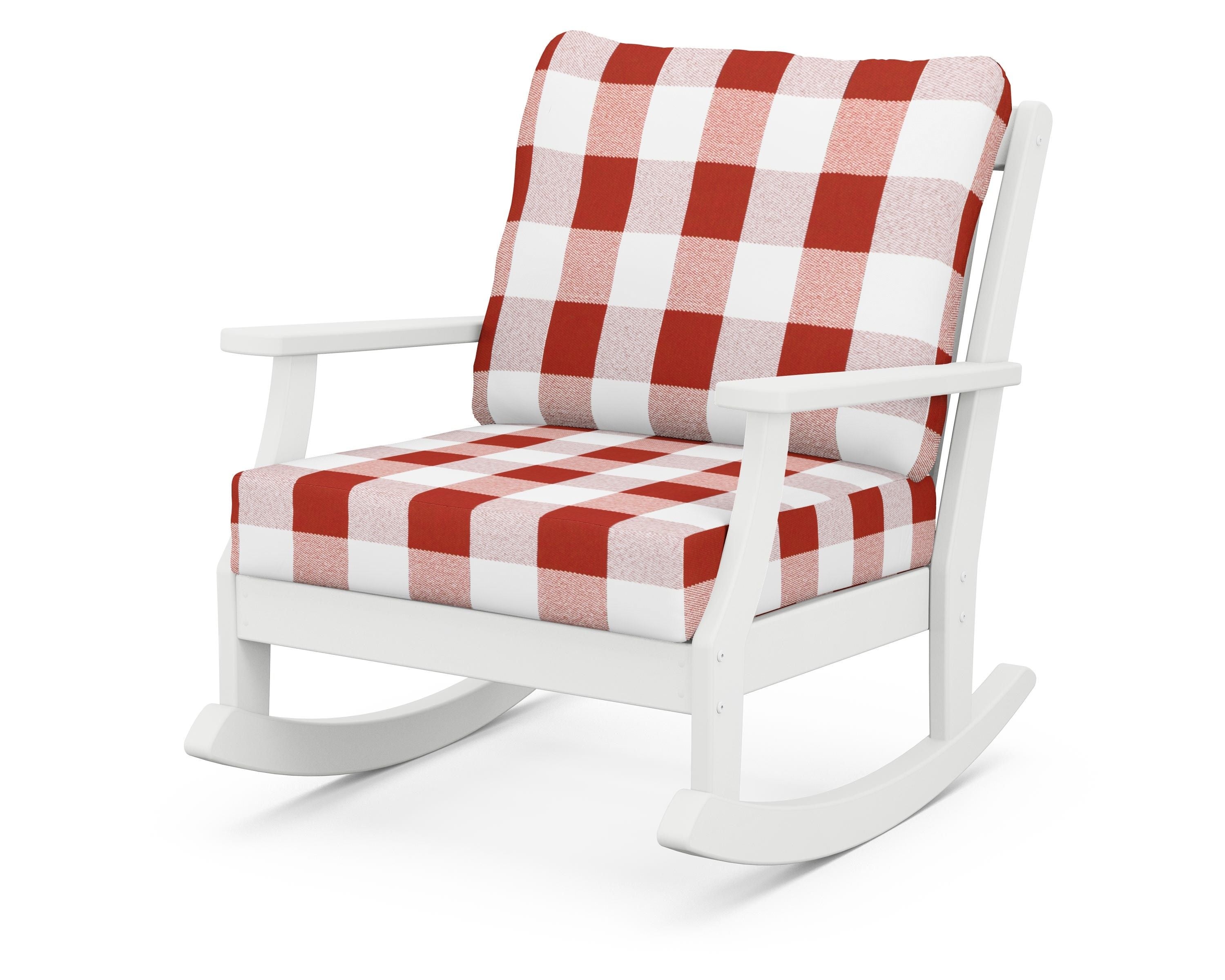 POLYWOOD® Braxton Deep Seating Rocking Chair in White / Buffalo Plaid Crimson