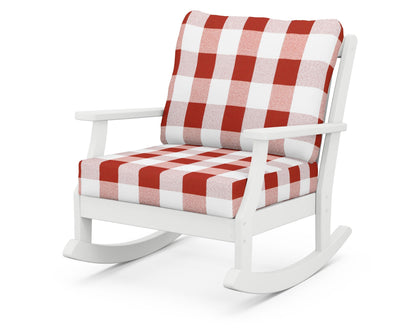 POLYWOOD® Braxton Deep Seating Rocking Chair in White / Buffalo Plaid Crimson