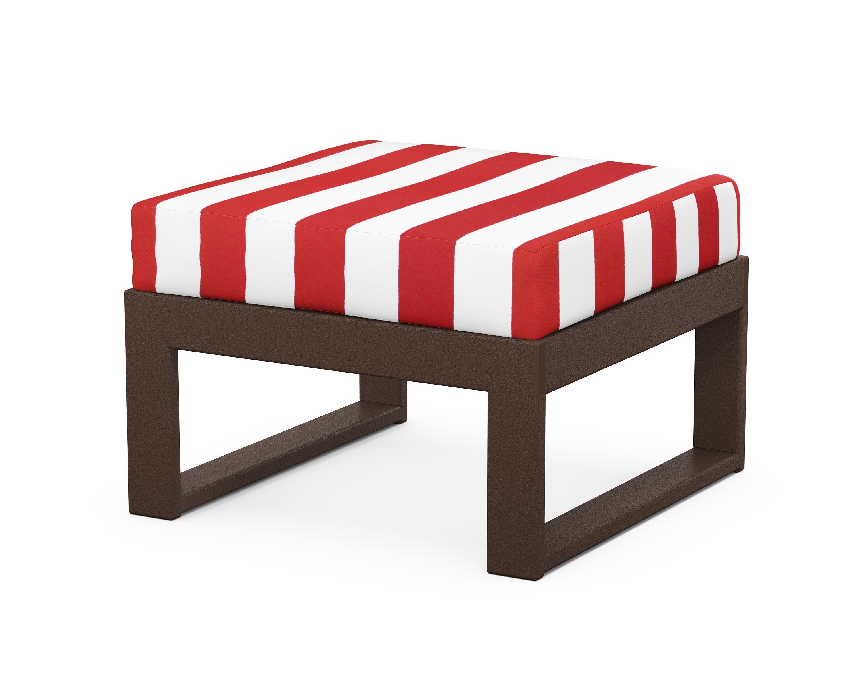 Unbranded Modular Ottoman - Modern in Mahogany / Cabana Stripe Crimson