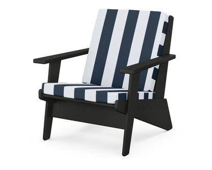 POLYWOOD® Riviera Modern Lounge Chair in Black / Cabana Stripe Marine Indigo
