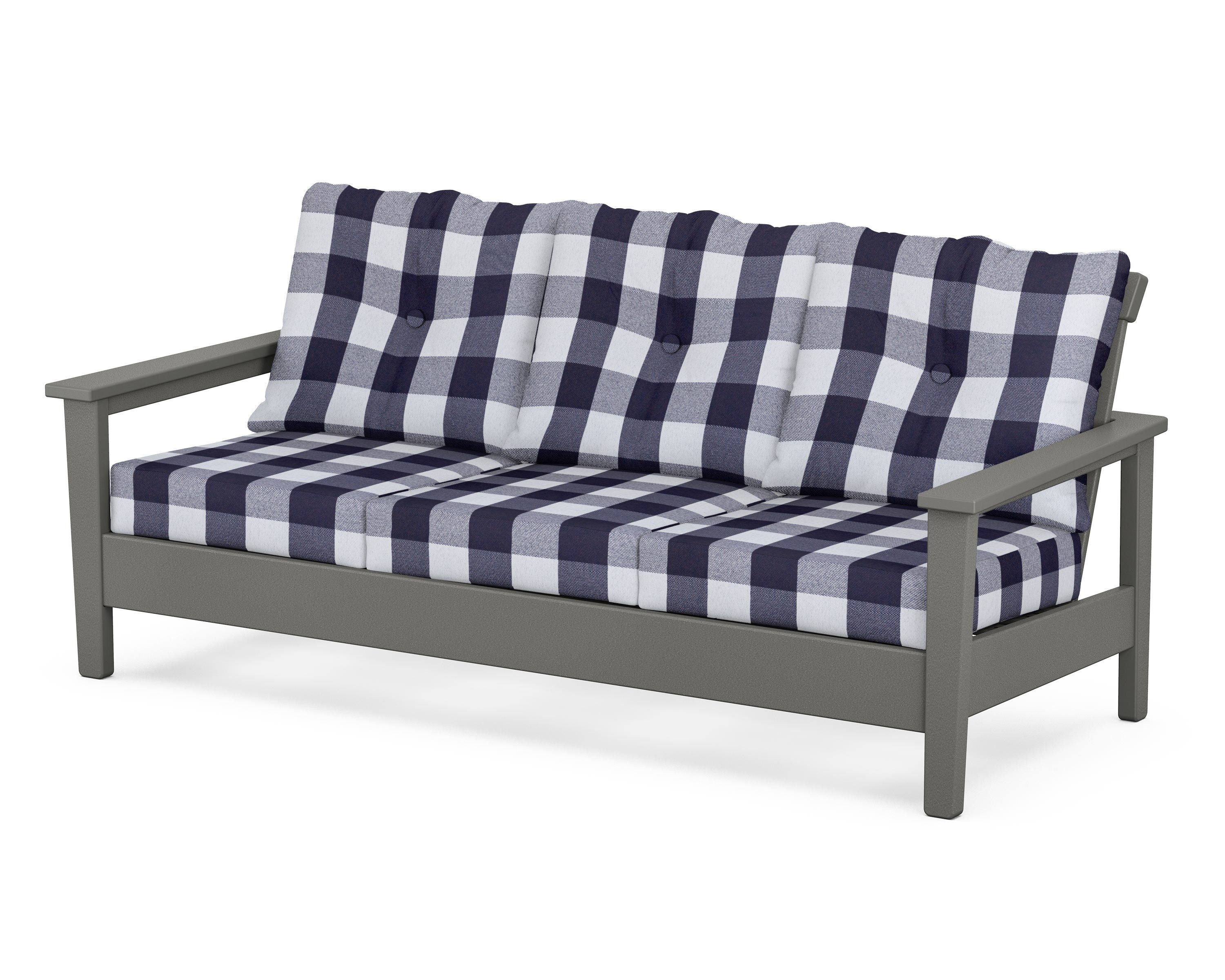 POLYWOOD® Prescott Deep Seating Sofa in Slate Grey / Buffalo Plaid Navy
