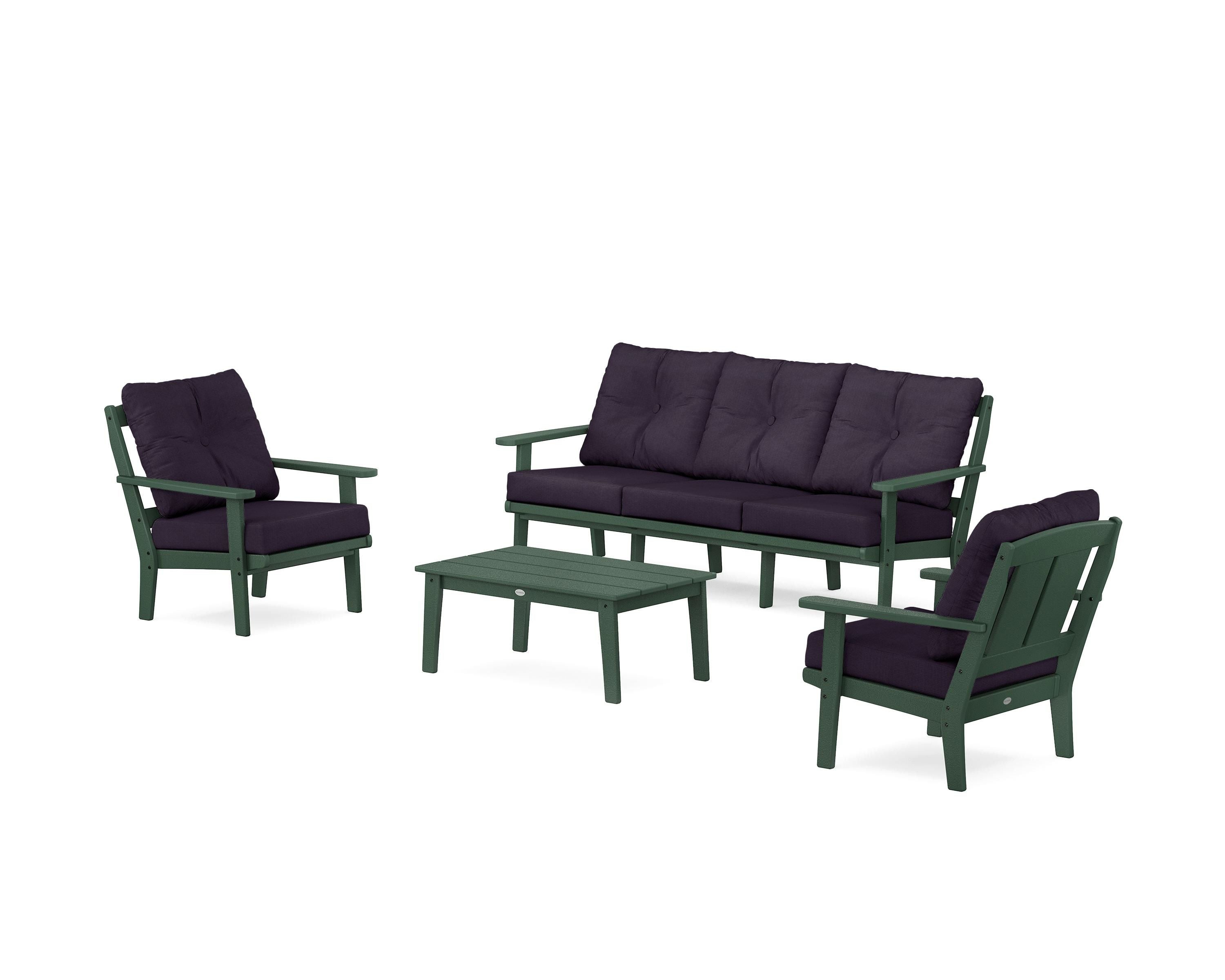 POLYWOOD® Mission 4-Piece Deep Seating Set with Sofa in Green / Navy Linen
