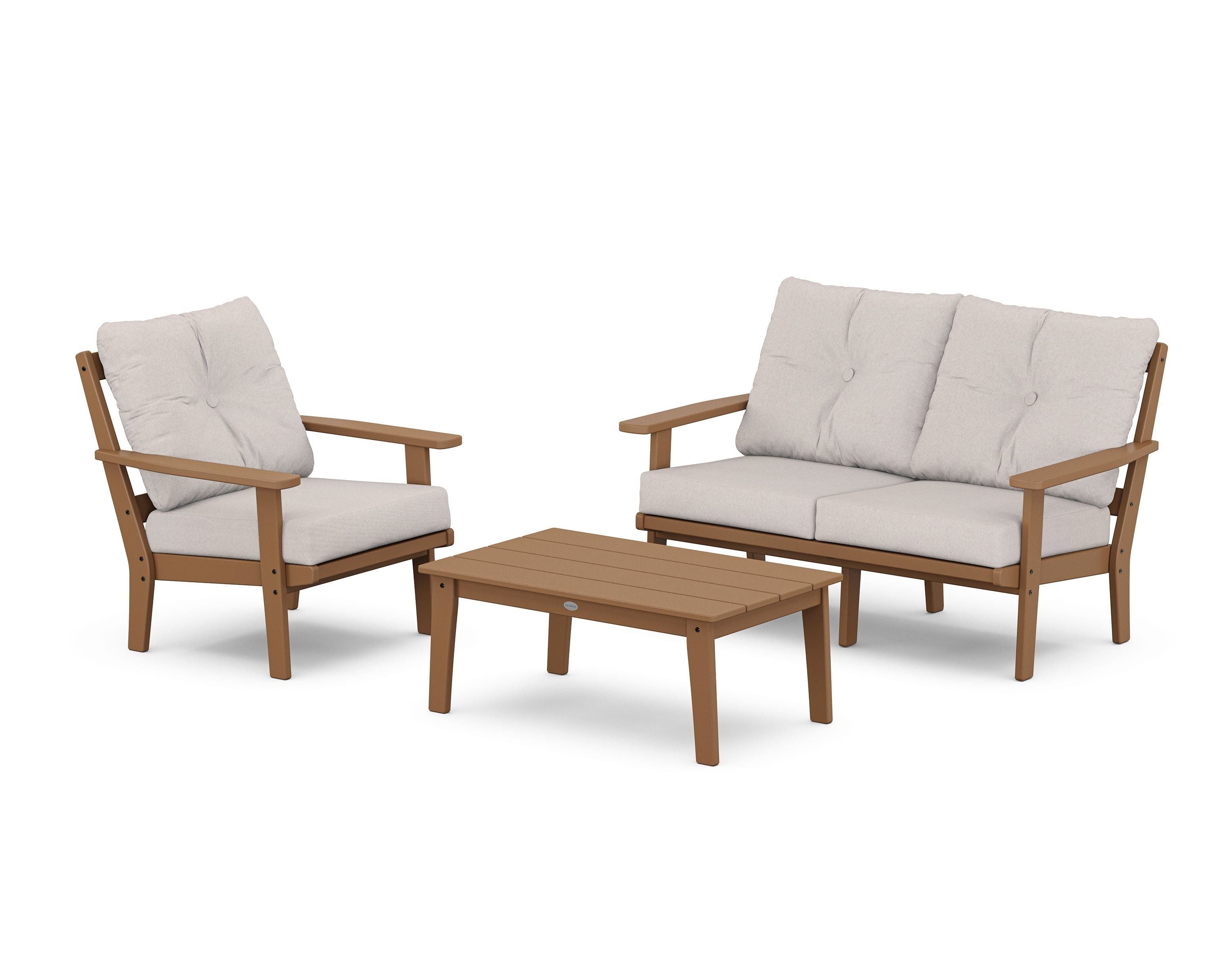 POLYWOOD® Prairie 3-Piece Deep Seating Set with Loveseat in Teak / Dune Burlap